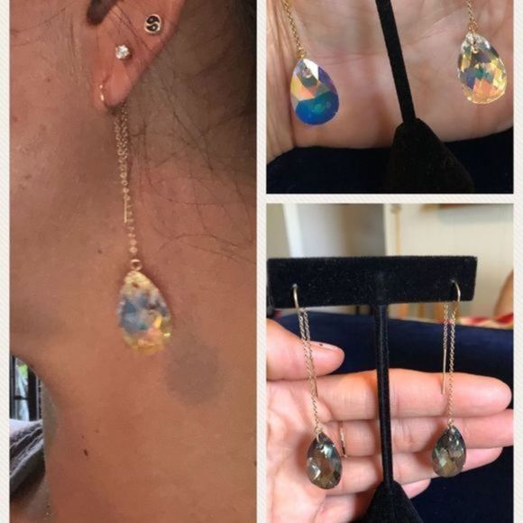 169. Gold Filled Crystal Threader Earrings - Picture 6 of 13